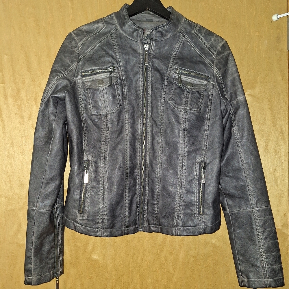 Women's Grey Vegan Leather Jacket